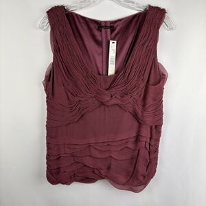 Elie Tahari Silk Ruffle Ruching Sleeveless Blouse Azalea, Purple Plum Wine Large